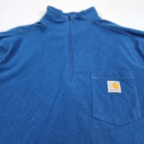 Carhartt Force Quarter Zip Blue Relaxed Fit Long Sleeve Pocket Size L - Picture 4 of 13